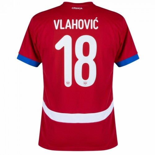 Camisola do Sérvia Vlahovic 18 Equipamento Principal Euro 2024 Camisola do Sérvia Vlahovic 18 Equipamento Principal Euro 2024